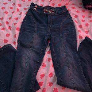 flared dark washed blue jeans size s